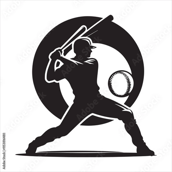 Fototapeta Baseball player silhouette design vector. Baseball swing vector silhouette illustration on a white background