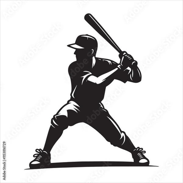 Fototapeta Baseball player silhouette design vector. Baseball swing vector silhouette illustration on a white background