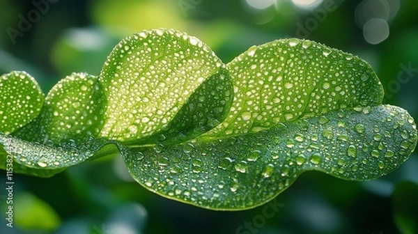 Obraz Green Leaf with Dew Drops: Nature's Macro Photography