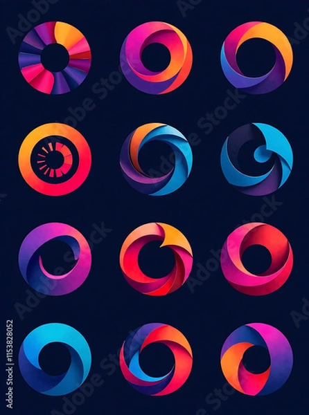 Fototapeta Vibrant modern abstract logos with circular shapes in creative arrangements new image