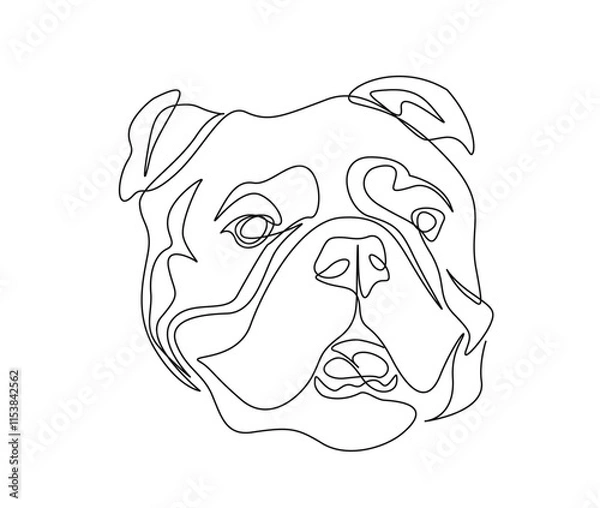 Fototapeta Continuous one line drawing of dog face illustration. Bulldog face - dog single line art vector. Editable stroke.