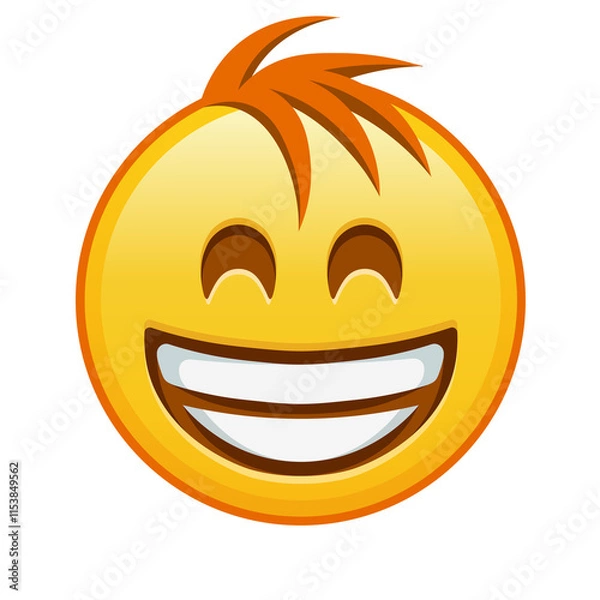 Obraz Grinning face with laughing eyes Large size of yellow emoji smile with hair