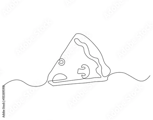 Fototapeta Continuous one line drawing of pizza slice. One line drawing illustration of italian pizza. Fast food, junk food concept single line. Editable outline
