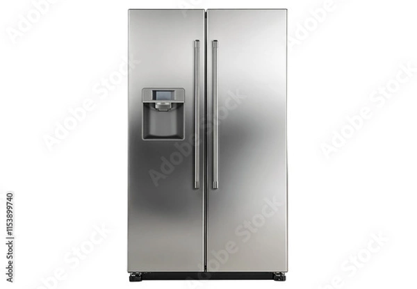 Fototapeta Modern double-door refrigerator, home appliance design, kitchen layout visualizations, and interior decor projects,  isolated on transparent background PNG cut-out
