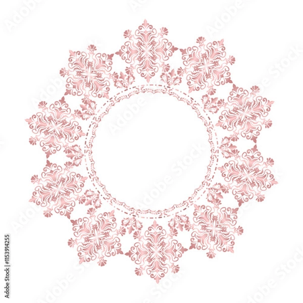 Fototapeta Damask Round Wreath rose gold circular ornament flower Abstract pattern, Classic Victorian traditional style, illustration Vintage Design, Floral frames, Mandala border, Antique, Moroccan frame