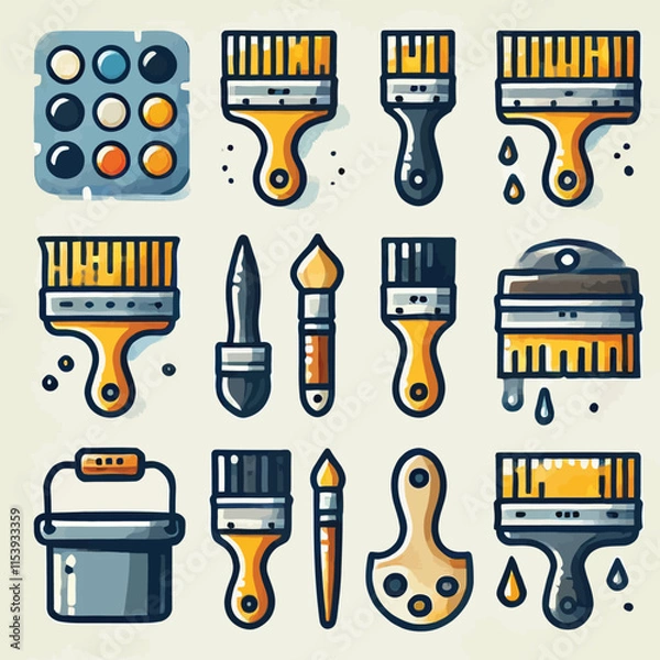 Obraz Painting brush icon set flat illustration vector