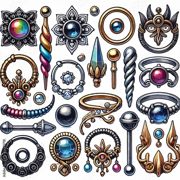 Obraz Piercing ring set vector illustration