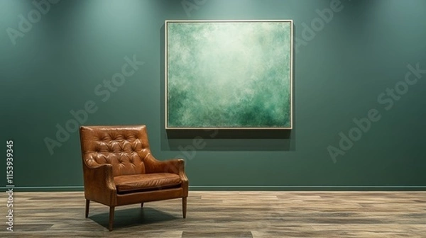 Fototapeta Modern Living Room Interior with Leather Armchair and Abstract Art