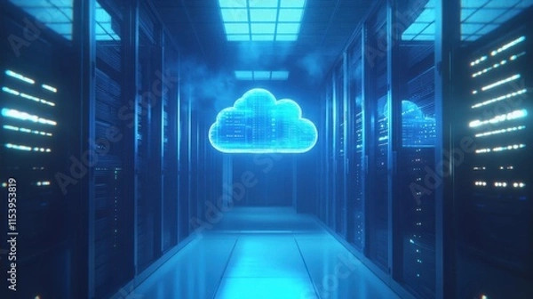 Fototapeta Data center con nube digital iluminada