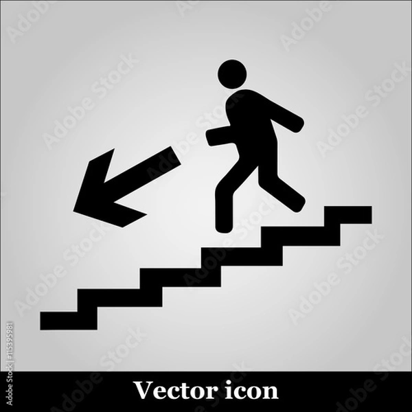 Fototapeta Man on Stairs going down symbol on grey background