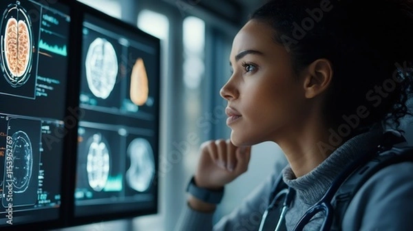 Obraz Wearable health tracker analyzing vital signs and detecting early signs of infection in a high tech futuristic society  Advanced medical technology and digital healthcare monitoring tools