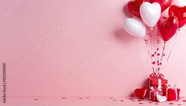Obraz Valentine's day gifts with hearts ballons and copyspace, saint valentine and love background concept, blank space, hd
