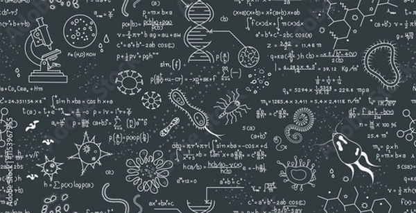 Fototapeta Viruses and bacteria written on a seamless blackboard.
