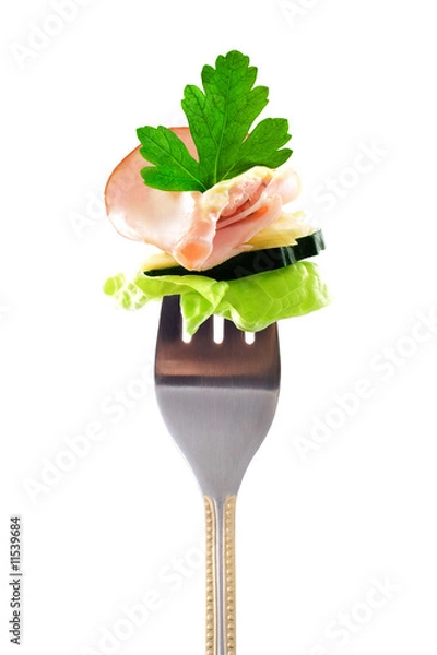 Obraz Fork with snack: fresh ham with mayo