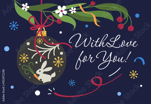 Fototapeta New Year's card in flat style in vector.