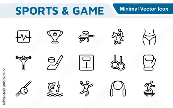 Fototapeta Sports Icon Set. A dynamic collection of vibrant icons representing various sports and activities, perfect for enhancing apps, websites, and marketing materials.