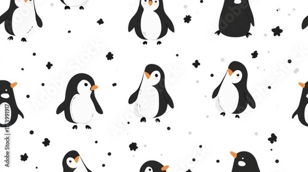 Fototapeta Cute penguin seamless pattern.