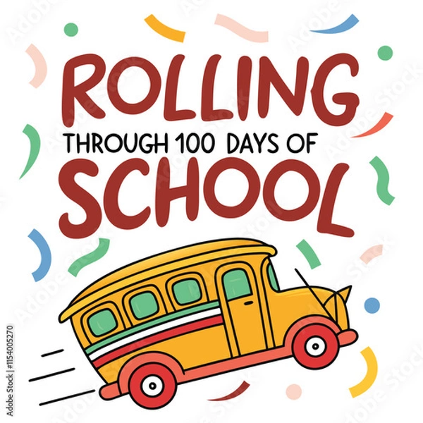 Fototapeta 100 days of School 2D Illustration: Creative Graphic Design Ideas for the New School Year"