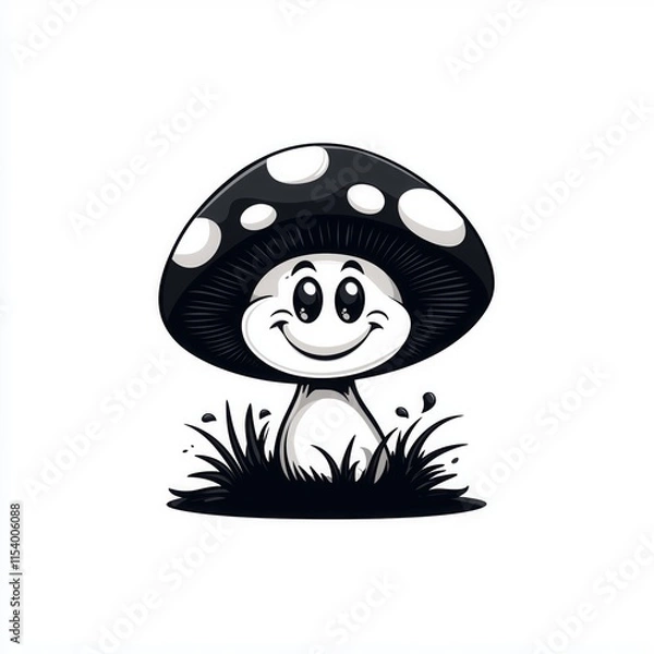 Obraz A cheerful black and white mushroom shines amid playful greenery, radiating joy