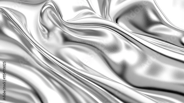 Fototapeta Smooth metallic texture creates abstract silver background, showcasing elegant waves and reflections. This visually striking design evokes sense of modernity and sophistication