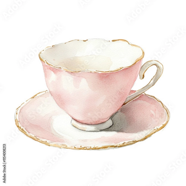 Fototapeta Delicate Pastel Pink Demitasse Cup and Saucer Illustration in Watercolor Style for Elegant Tableware Use