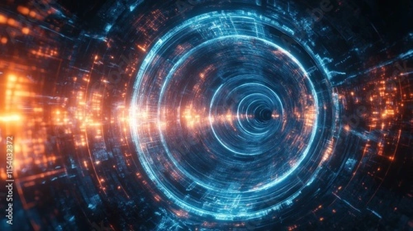 Fototapeta Hypnotic Tunnel of Light: A Journey Through Concentric Circles of Orange and Blue