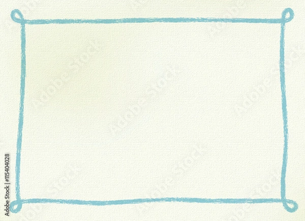 Obraz 画用紙にクレヨンで手書きしたようなシンプルなフレーム・背景素材　横長　ブルー系