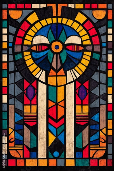 Fototapeta A stained glass window with a cross in the center