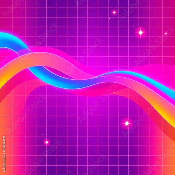 Obraz Retro Style swirl design with purple grid background