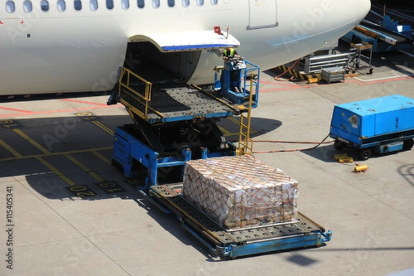 Fototapeta Loading cargo on a plane