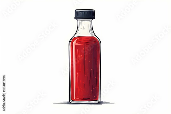 Fototapeta Vintage Glass Bottle Filled with Bright Red Liquid, Isolated on Clean Background for Culinary and Beverage Use