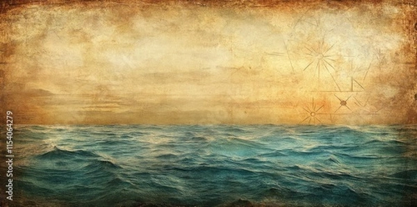 Fototapeta Aged Map Depicts Ocean Waves and Distant Shores