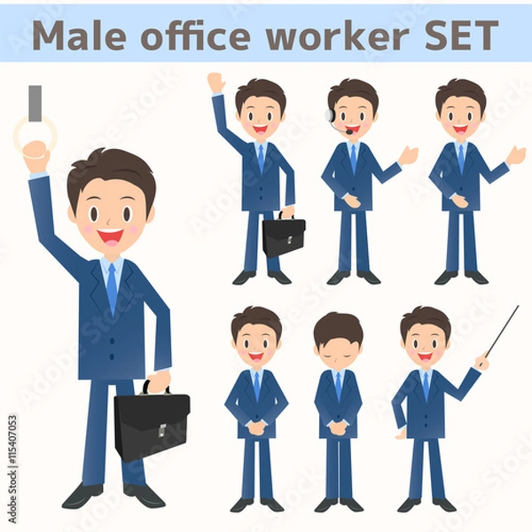 Fototapeta ビジネスマン、男性会社員のイラスト素材セット