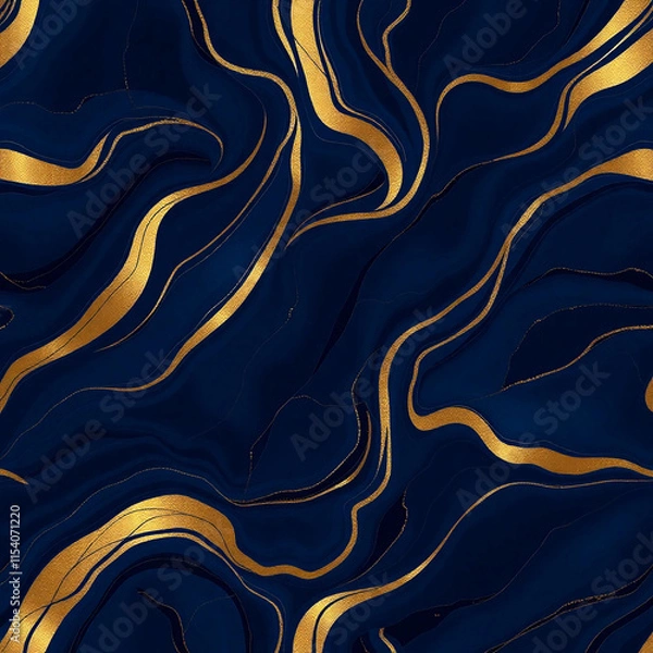 Obraz An abstract painting featuring swirling patterns of blue and gold hues