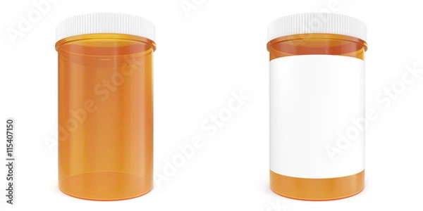 Fototapeta Set bottle of prescription pill with labels template. 3d illustration