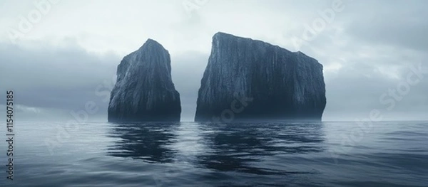 Fototapeta Majestic sea rocks rising from tranquil waters under a moody sky creating a serene and dramatic coastal landscape.