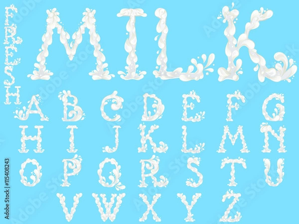 Fototapeta Milk splash letters font