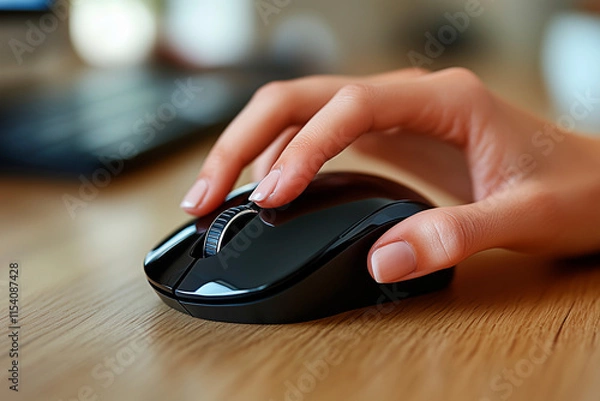 Fototapeta Close-up of a hand gripping a modern computer mouse 