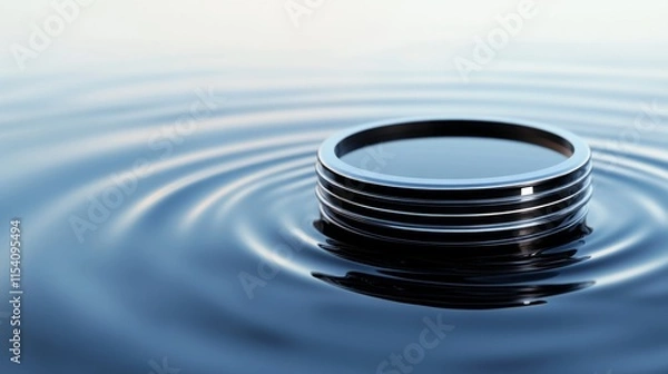 Fototapeta Reflections on Water Surface with Circular Object Creating Ripples in Calm Water, Evocative of Peaceful Environment and Serene Nature Scene