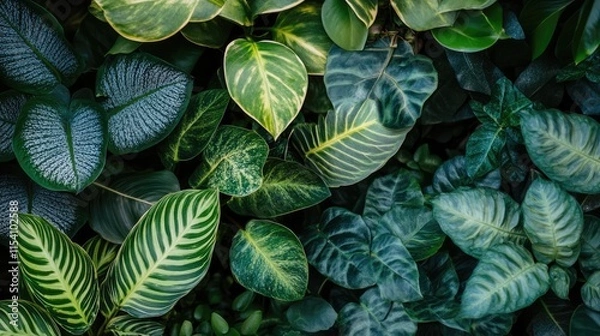 Obraz Lush ornamental plants with vibrant leaves creating a serene urban park environment for relaxation and nature appreciation