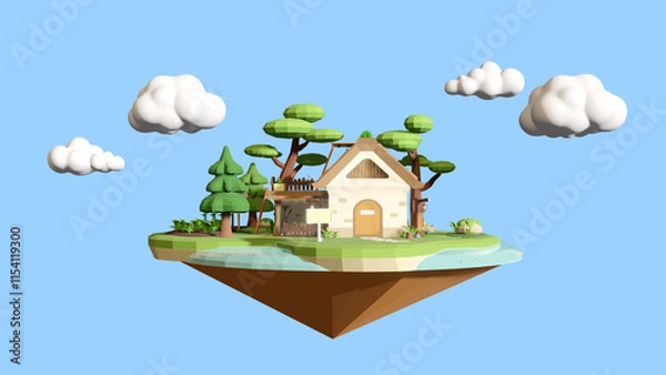 Fototapeta Cartoon House Lowpolygon Background