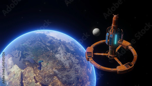 Fototapeta Satellite and Earth Space Background