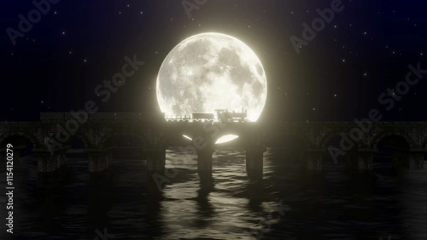Fototapeta Train Bridge Moon night Background