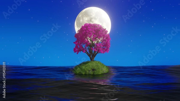 Fototapeta Night Tree Moonlight Background 