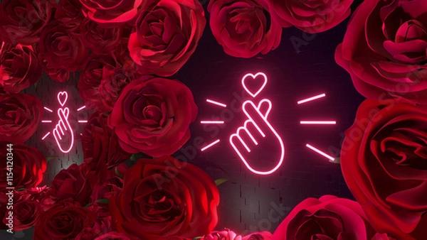 Fototapeta Wall Rose Neon Sign Background