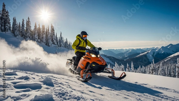 Fototapeta snowboarder jumping in the mountains