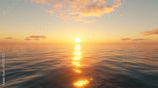 Fototapeta A sunrise over a calm ocean representing the start of a new day and fresh opportunities