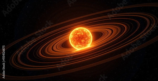 Fototapeta Sun with rings in outer space