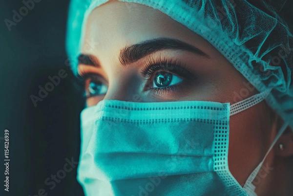 Obraz Generative AI image of surgeons performing a medical operation in a high-tech surgical room with advanced medical equipment