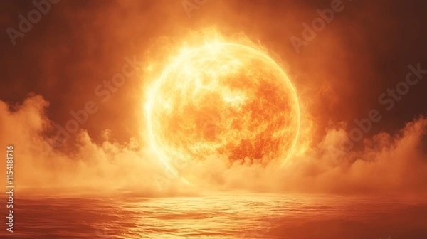 Fototapeta Fiery sun encased in flames portraying celestial intensity wallpaper image